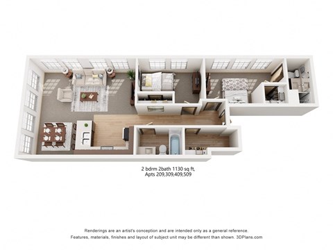 2-bedroom, 2-bathroom, 1130 Sq Ft Apartment